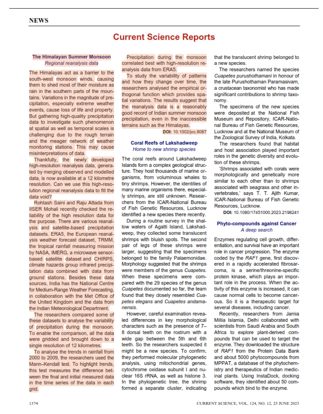 Rohtash's Work Featured in Current Science